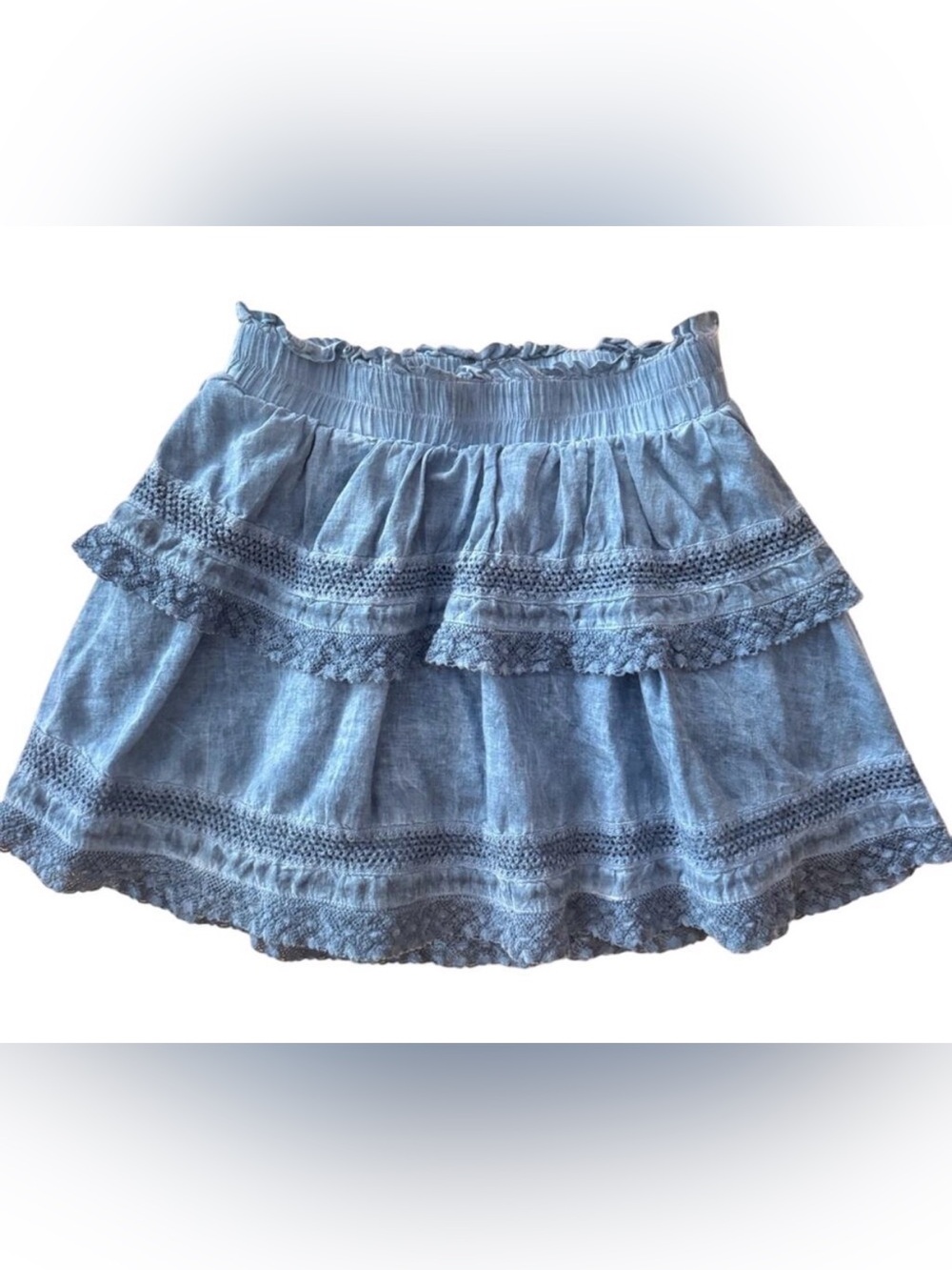 Katie J NYC Light Blue Tiered Lace Trim Skirt Size Large
